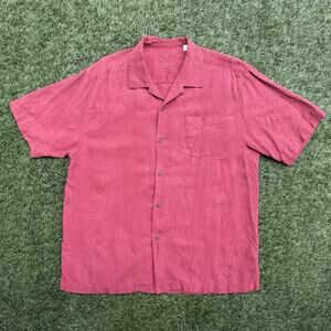 Tommy Bahama 100% Silk Camp Shirt Mens Large Maroon Tropical Hawaii